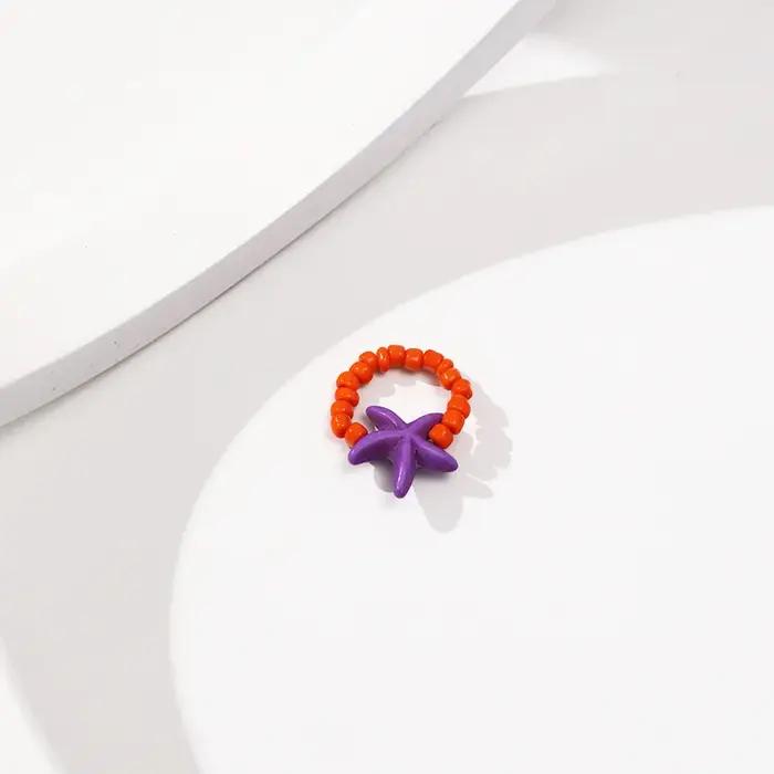 Bague étoile de mer colorée avec perles de rocaille tissées anneau élastique réglable pour filles et enfants bijoux amusants vacances d'été océan fantaisie