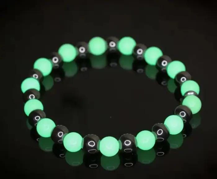 Bracelet lumineux Fluorescent nuit bleu lumière perle Bracelet brillent dans la nuit bijoux brillant