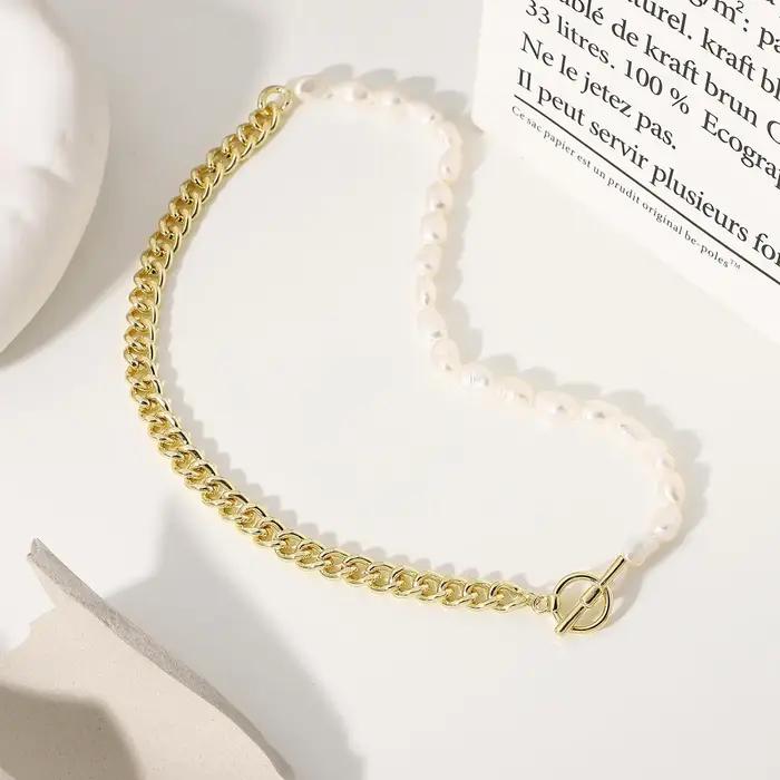 Collier de perles d'eau douce baroques naturelles avec chaîne remplie d'or 14K pour femmes occasions spéciales cadeau d'anniversaire