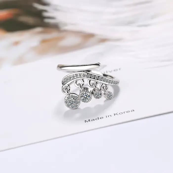 Bague en argent 925 avec pompon en zircone cubique pour femme