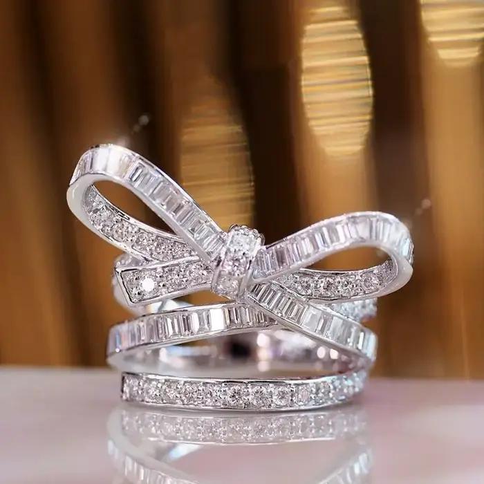 Bagues de luxe en forme d'arc pour femmes, bijoux de mariage, à la mode, en Zircon brillant, accesso