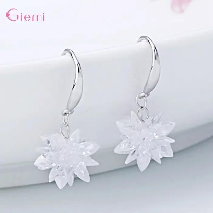 Nouveauté 925 en argent Sterling glace neige fleur boucle d'oreille dames goutte flocon