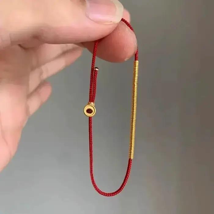 Bracelets de bénédiction en corde rouge avec perles rondes couleur or pour femmes