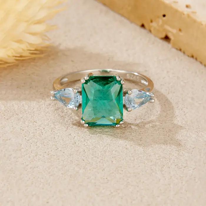 ANDYWEN 925 en argent Sterling de luxe gemétrique émeraude poire aigue-marine bague délicate fête élégante