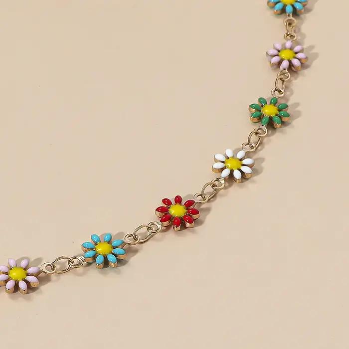 Bijoux d'été, collier de fleurs blanches et colorées pour femmes
