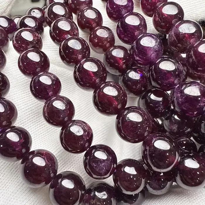 Bracelet de perles rondes en grenat violet naturel AAA, pierre de naissance de janvier, bijou mystér