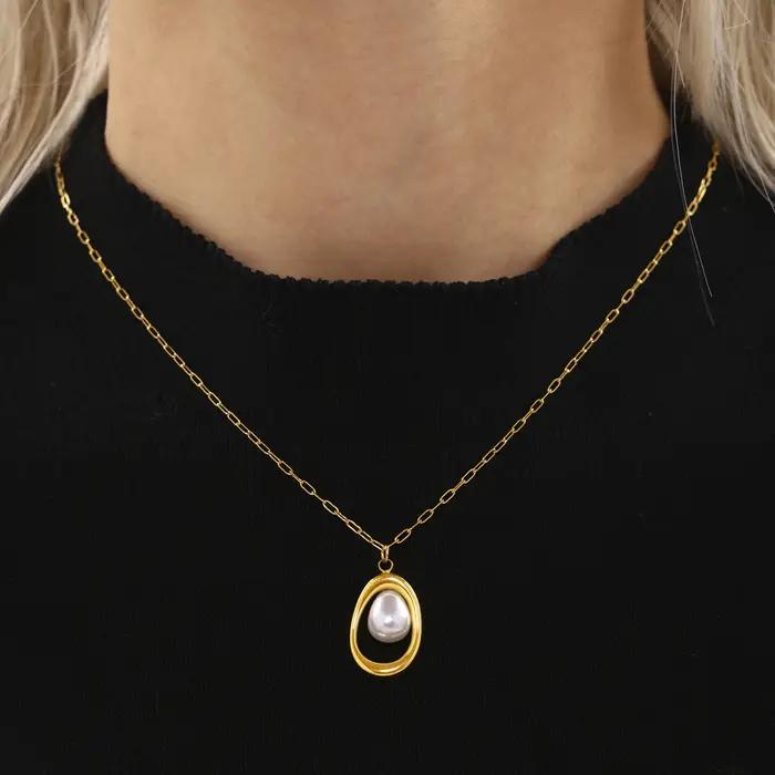 Collier chaîne à maillons pour femme en acier inoxydable avec pendentif creux