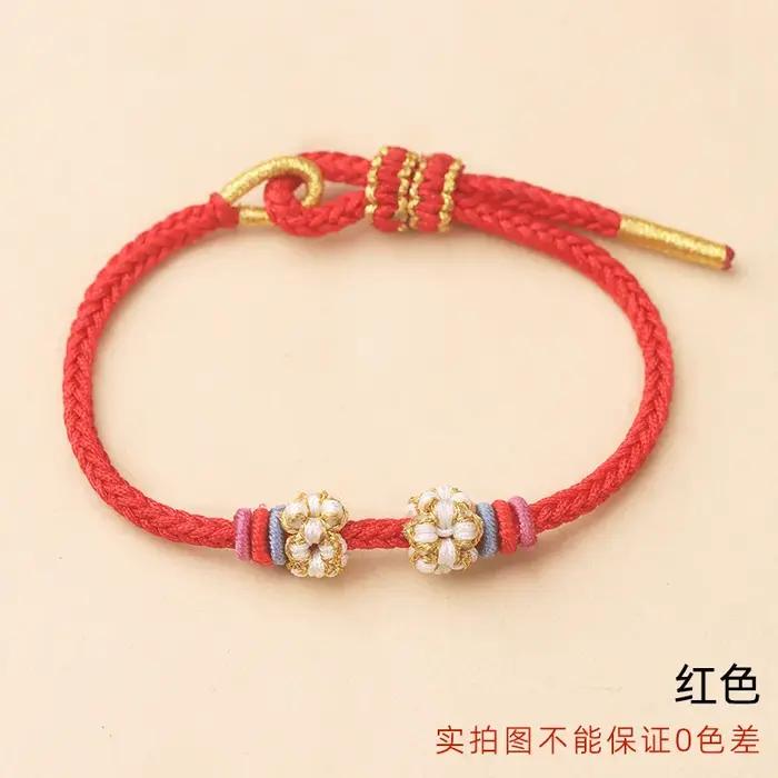 Bracelet ajustable tressé à la main motif fleur de pêcher nylon cordon perlé à huit brins pour femmes occasions spéciales DIY bijoux