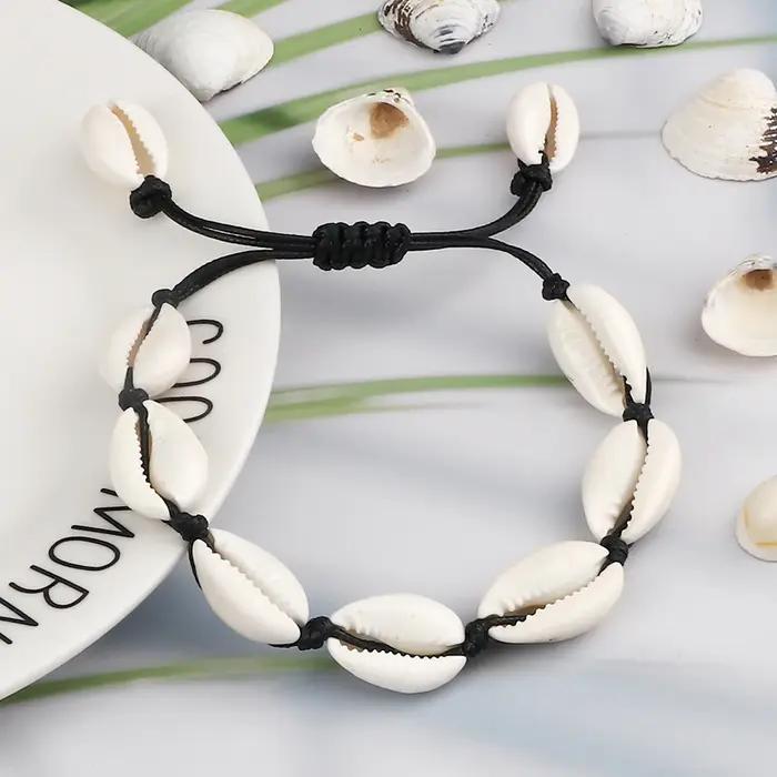 Bracelets de cheville en coquillage de plage d'été Boho style à la main corde en cuir réglable pour femmes occasions spéciales cadeau amical