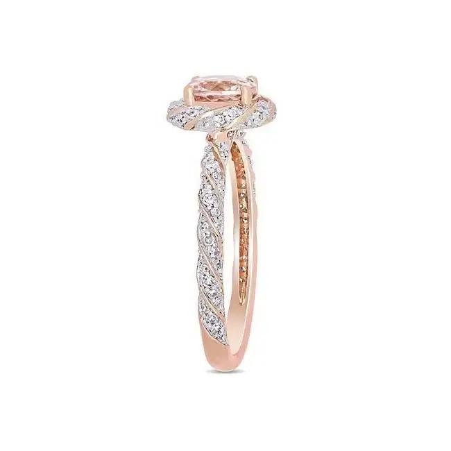 Bague Halo Ronde en Morganite Synthétique pour Femme