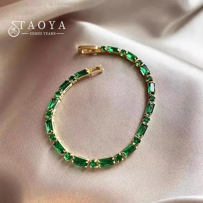Bracelet de luxe français en alliage de cuivre et métal épissé en Zircon vert, nouveaux bijoux à la