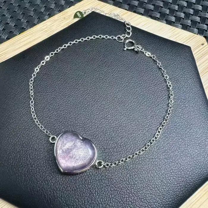 Unité un Bracelet 925 argent avec joli mignon naturel violet lépidolite cristal amour coeur pierres précieuses
