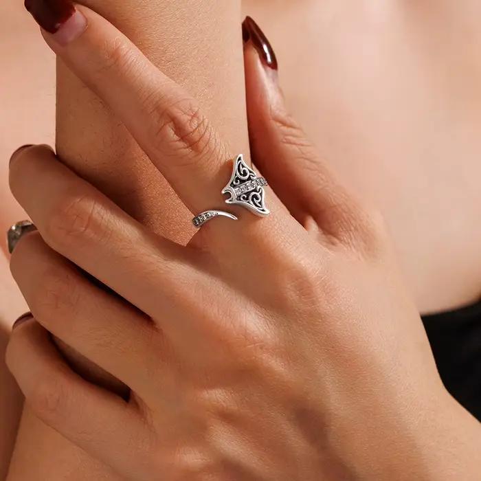 Nouvelle bague en argent sterling S925 originale en forme de bouche de raie manta pour la fabrication de bijoux