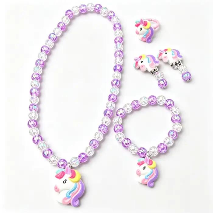 Ensemble de bijoux licorne pour enfants collier bracelet bague boucles doreilles accessoire de déguisement princesse partie cadeau occasionnelle