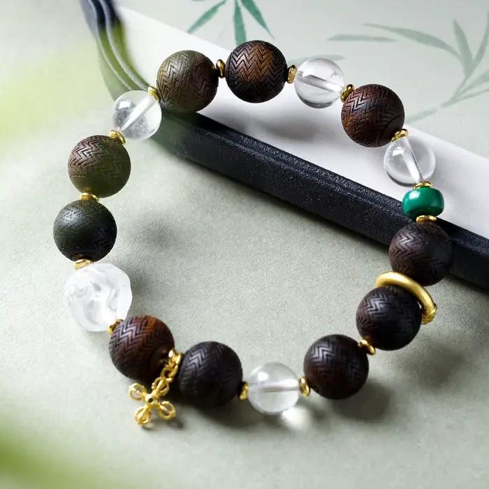 Bracelets en perles de cristal blanc naturel et d'agarwood pur, Mala traditionnel pour poignet, cade
