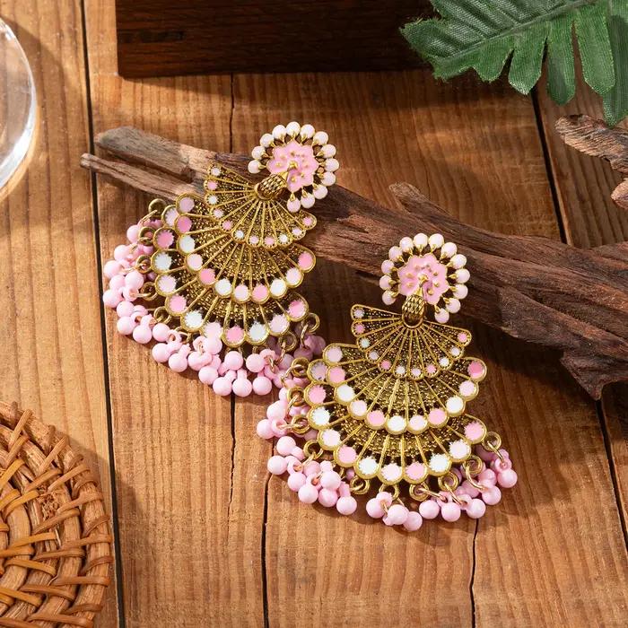 Boucles d'oreilles indiennes en paon rose pour femmes