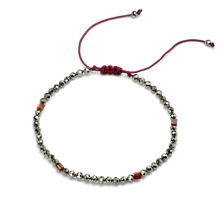 Bracelet tressé en pierre de Pyrite véritable pour femmes