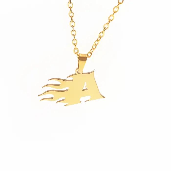 Collier avec pendentif lettre de feu pour femme, A, B, C, D, E, F, G, H, I, J, K, L, M, N, O, P, Q,