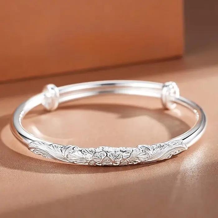 Bracelet jonc rond tendance en argent sterling 925