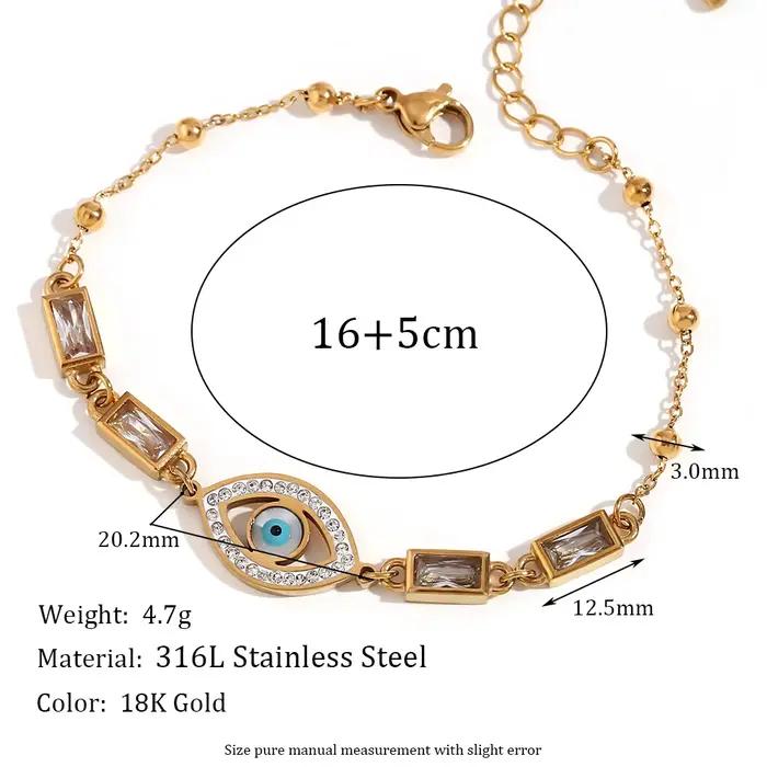 Bracelet Rectangulaire en Strass Blancs et Yeux Élégant à Offrir pour Femmes Occasions Spéciales Acier Inoxydable Plaqué Or 18K