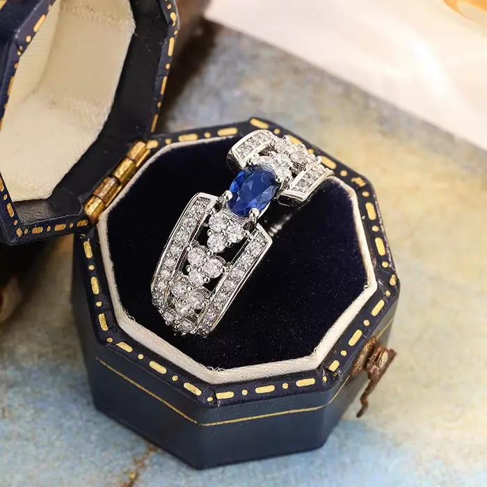 Bague en argent S925 grande pierre bleue zirconium diamant pierres précieuses bijoux engagement femmes occasions spéciales