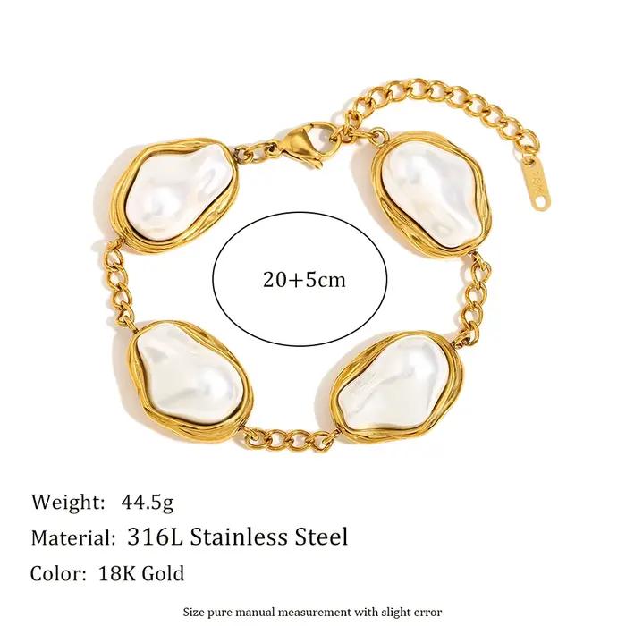 E.B.belle-Bracelets de perles irrégulières de grande taille pour femme, bijoux baroques en acier ino