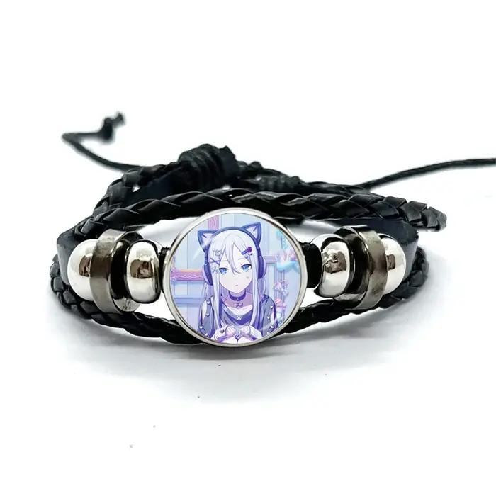 Project SEKAI-Bracelet en cuir Yoisaki Oke Ade pour hommes et femmes, bracelets en verre, bouton pre