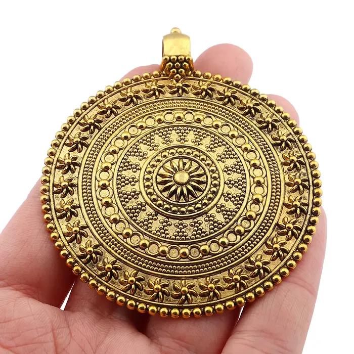 Pendentifs à médaillon rond en forme de fleur de bohémien, couleur or Antique, pour bricolage, collier fait à la main, fabrication de bijoux, accessoires