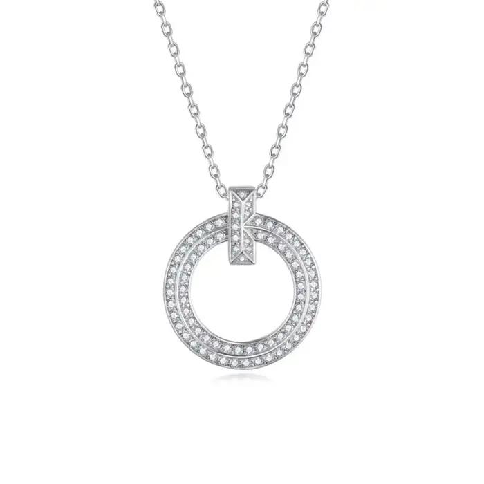 Collier complet en Moissanite, pendentif rond de couleur D, plaqué or blanc 18 carats, réglable, cha