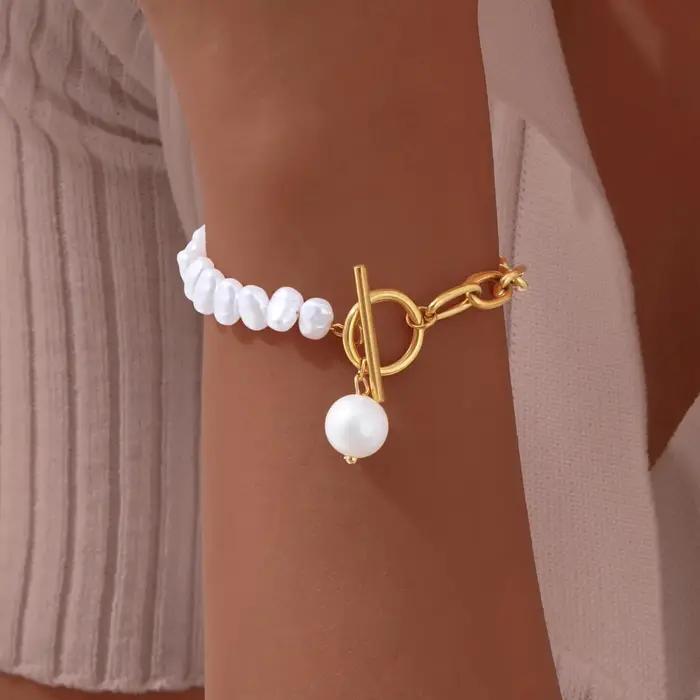 Bracelet à breloques en perles baroques d'imitation pour femmes
