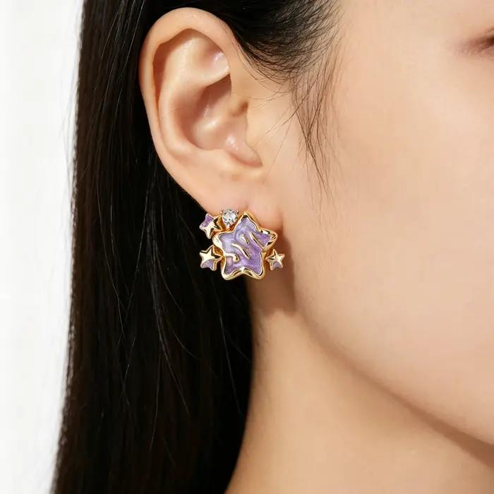 Boucles d'oreilles émaillées étoile violette pour femmes