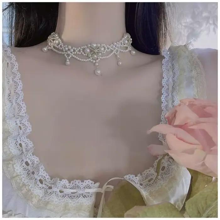 Collier ras du cou en perles Vintage pour femmes