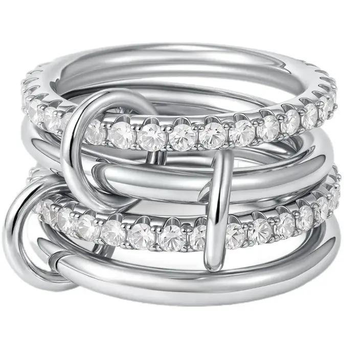 Bague en Zircon plaqué or 18 carats design futuriste pour homme et femme avec pierres précieuses en blanc, rouge, noir et vert pour toutes les occasions sociales et professionnelles