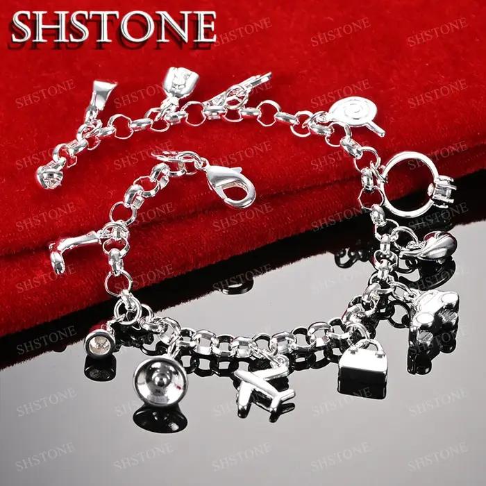 SHSTONE 18K or avion/voitures/cloches/lollipops/guitares pendentif Bracelet pour femme mode fête mariage fiançailles charme bijoux