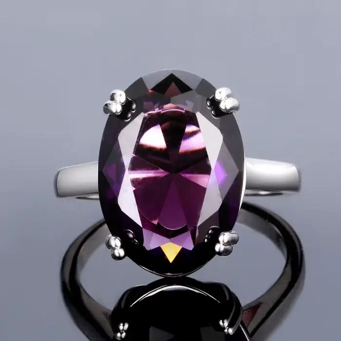 Bague ovale en argent améthyste naturelle pour femmes