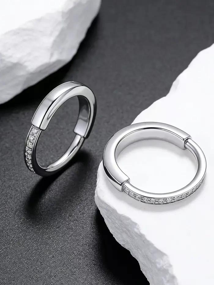 Bague Cadenas en Argent 925 Serties de Zirconium Blanc Idéale pour Couples Occasions Spéciales Fiançailles Anniversaires