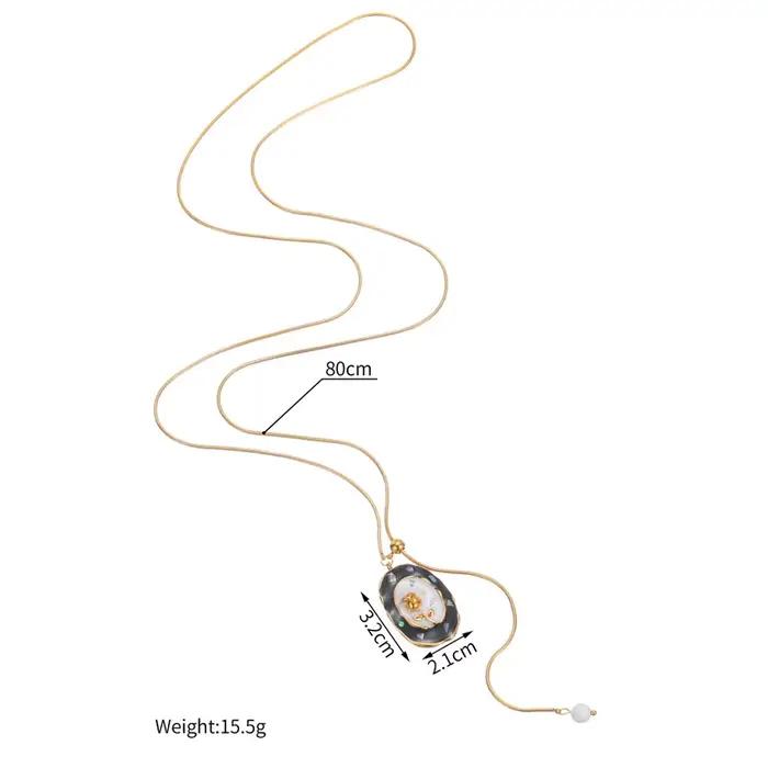 EILIECK – ensemble de collier et boucles d'oreilles ovales en émail avec fleurs