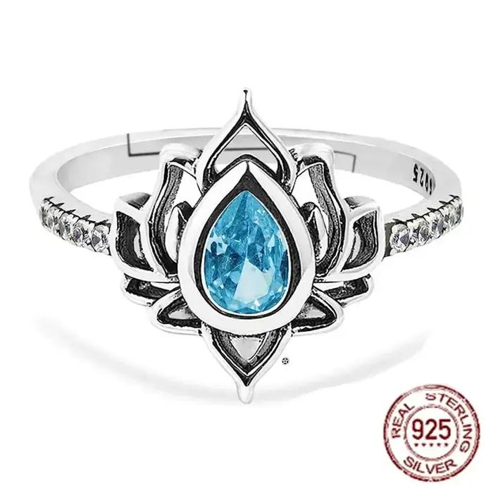 YILUOCD 925 Thai argent anneaux réglables pour les femmes fleur de Lotus coloré Zircon anneau Boho femme bijoux fins cadeau