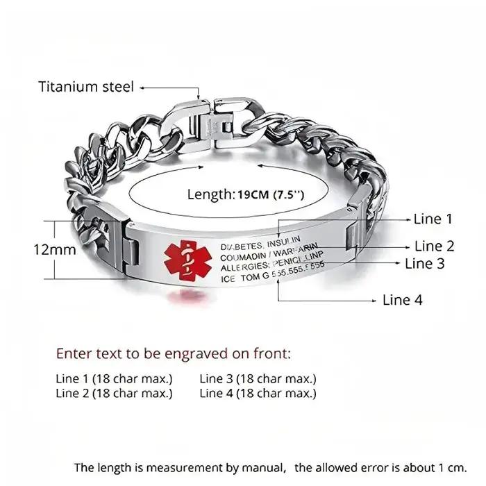 Bracelet d'urgence personnalisé avec informations médicales gravées en acier inoxydable pour femmes et hommes occasions spéciales identité médicale tracker humeur