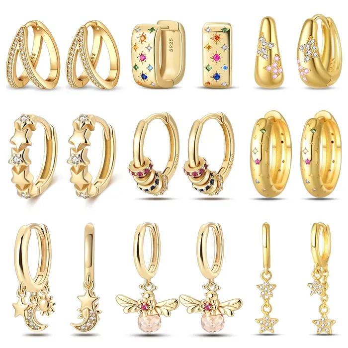 Boucles d'oreilles classiques en argent 925 étoiles lunes perles abeilles dorées pour femmes occasions spéciales engagement anniversaire mariage party