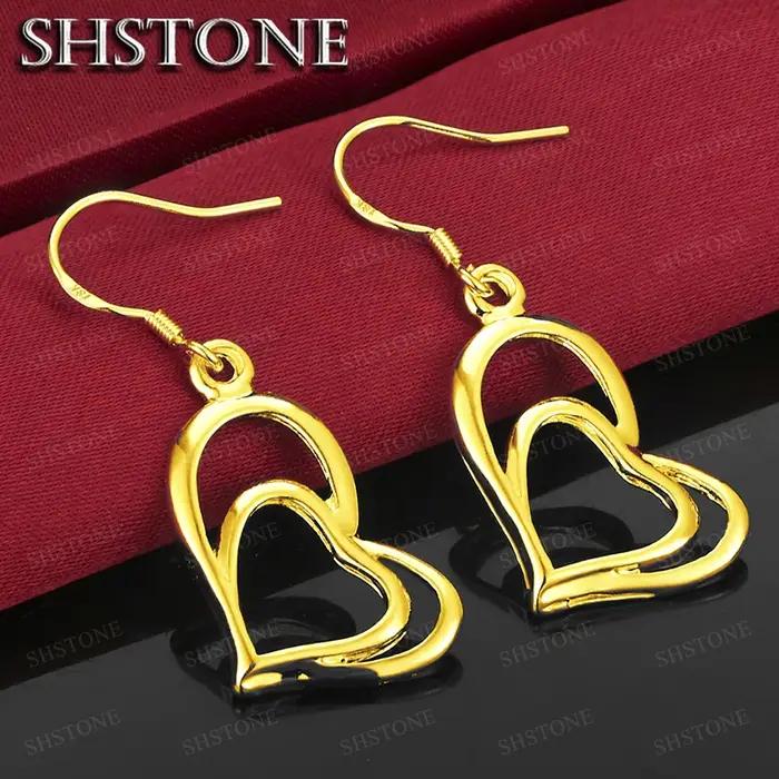 Boucles d'oreilles en forme de coeur en or 18 carats pour femmes occasion engagement élégance mariage bijoux de mode
