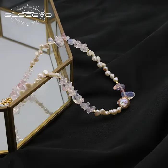 GLSEEVO-Collier Élégant en Perles Blanches pour Femme, Breloque en Clip Naturel, Baroque, Doux, Bijoux de ixde Mariage, Cadeaux, 2024
