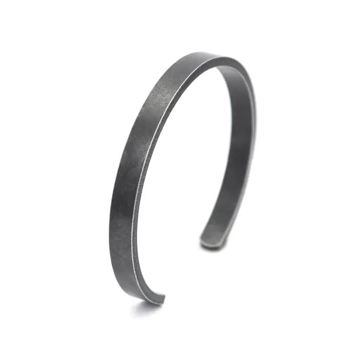Bracelet Simple noir Vintage pour hommes et femmes, en acier inoxydable 316L, manchette d'ouverture
