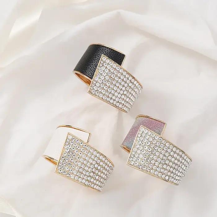 Nouveau bracelet élastique en alliage de cuir incrusté de diamants pour femmes