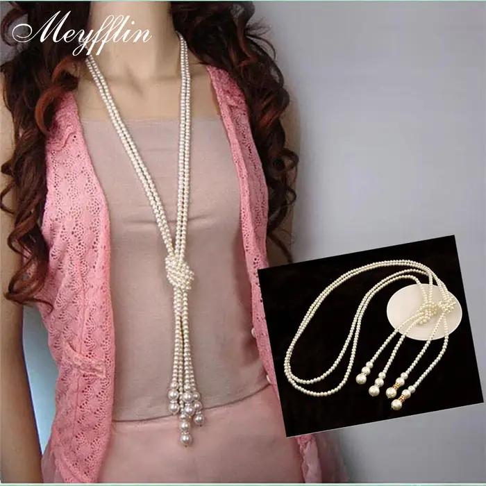 Collier en perles simulées long pour femme élégant style vintage occasions spéciales mariage anniversaire cadeau