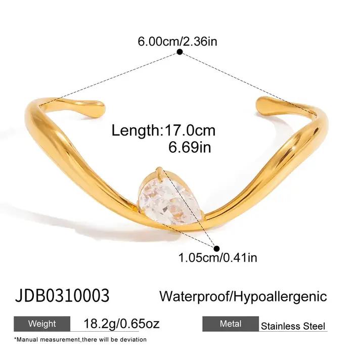 Uworld classique 18K plaqué or couleur goutte d'eau blanc Zircon vague ouverture Bracelet femmes étanche en acier inoxydable Bracelets