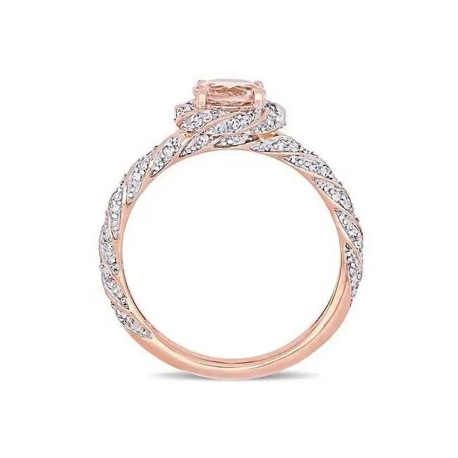 Bague Halo Ronde en Morganite Synthétique pour Femme