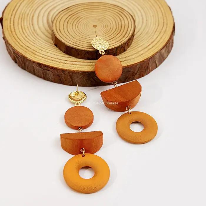 Boucles d'Oreilles Bohèmes Vintage Perlées en Bois pour Femmes Occasions Spéciales Style Géométrique Bohème