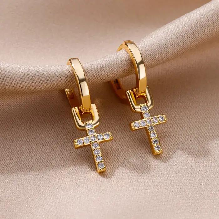 Boucles d'oreilles en forme de croix en Zircon pour femmes