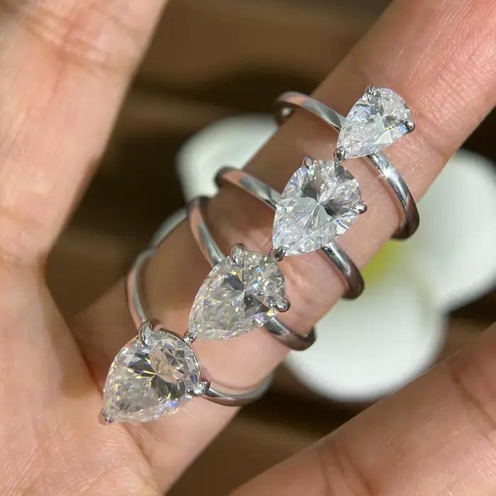 Bagues Moissanite couleur D coupe poire 1-4 Carat